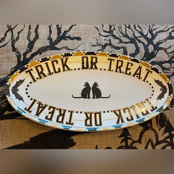 Anthropologie The Bistro Tile Stoneware Serving Platter: Halloween Edition